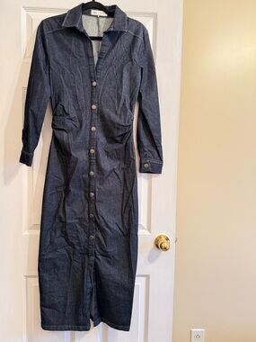 Zara Dark Blue Long Denim Shirt Dress